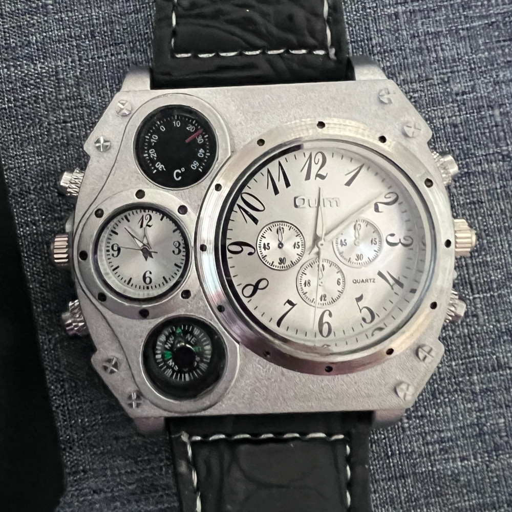 OULM Men’s Watch Silver with All Leather Strap in Black NWT FULL INCLUSION - Picture 4 of 16
